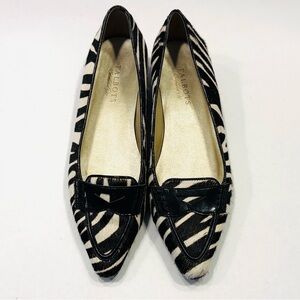 Talbots Zebra Stripe Print Haircalf Fur Leather Flats in Black and White
